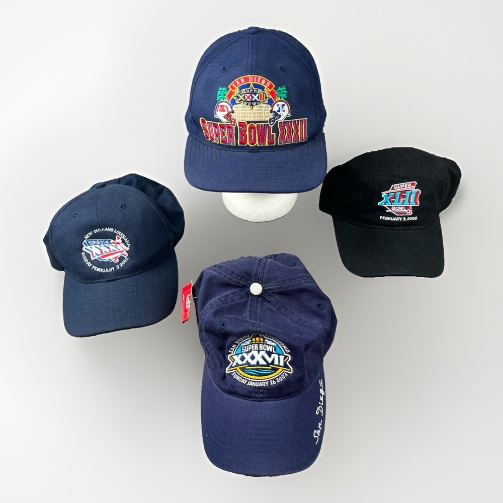 Lot Of 4 Vintage NFL Super Bowl Snapback Hats '98 '02 '03 '08 Cap New & Preowned